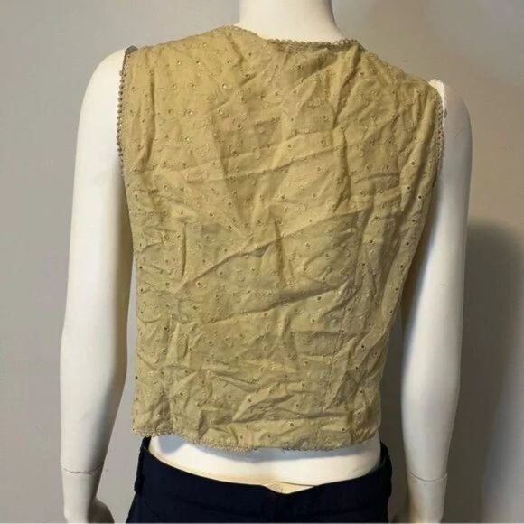 Vintage Boho tan Embroidered Sleeveless cropped top button front small - Picture 5 of 6